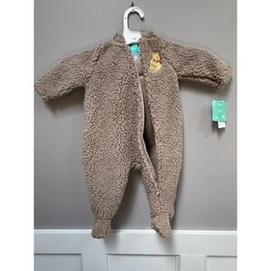NWT Disney Baby Winnie the Pooh‎ Sherpa Fleece Pram Suit Tan Hooded Footed 6-9M